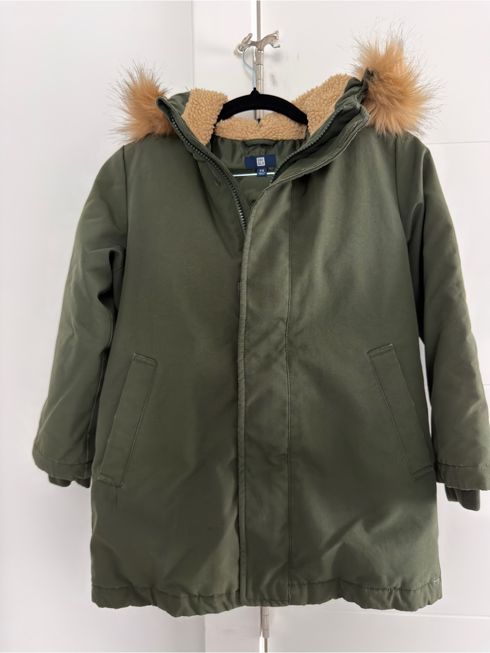 Uniqlo Kids Olive Green Puffer Parka with Faux Fur Trim